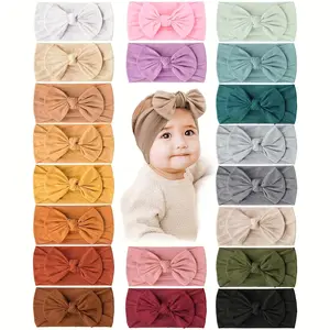 Kids' Nylon Bow Headbands - 20 Random Soft Elastic-Fit Nylon Headbands with Bow Decor, Everyday Use Hair Accessories for Feminine Flair