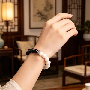 Tai Chi Hunyuan Zhu Bracelet - Sacred Taoist Accessory with Black & White Beads for Harmony Balance Ideal for Meditation Daily Wear