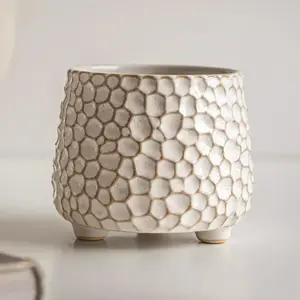 Rustic small 4inch ceramic planter pot for succulent cactus and Indoor Plant, No drainage hole, Short wide mouth small ceramic flower vase for farmhouse,Ceramic Crock ,Countertop Utensil Crock Holder