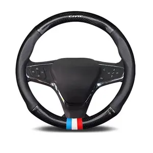 High Quality Car Anti-Slip Steering Wheel Cover Carbon Fiber Leather Booster Cover For Honda Civic FIT CRV Accord Jazz HRV Accessories