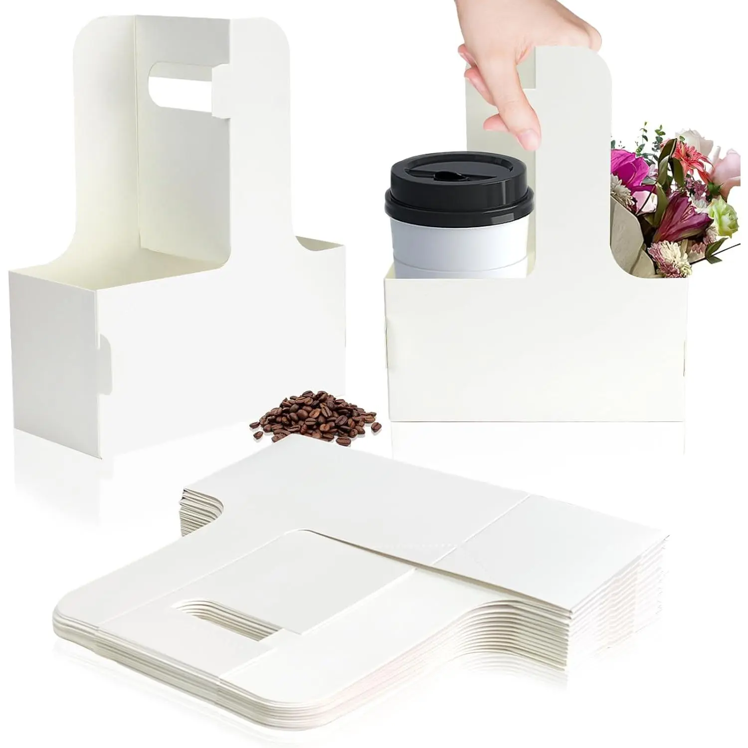 2 Cup Disposable Drink Carrier for Delivery with Handle,15 Count White Paperboard Cup Holder,Cup Carriers for Hot or Cold Drinks,Coffee Carrier,  Delivery,Take Out Cup Carriers (White, 15 count)