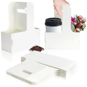 2 Cup Disposable Drink Carrier for Delivery with Handle,15 Count White Paperboard Cup Holder,Cup Carriers for Hot or Cold Drinks,Coffee Carrier,  Delivery,Take Out Cup Carriers (White, 15 count)