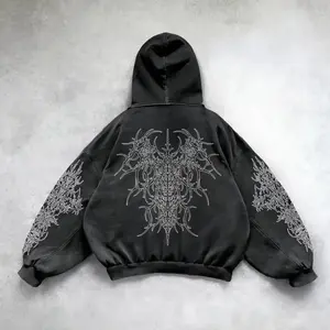 Unisex Y2K Gothic Hoodie Solid Color Print Harajuku Punk Streetwear Oversized Couple Sweatshirt American Style