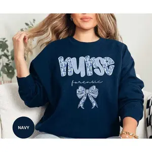 Forensic Nurse Sweatshirt Gift, Nurse Appreciation Birthday Graduation Christmas Gift, Registered ICU Nurse, Blue Toile Bow Chinoiserie