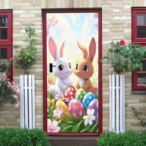2pcs   Easter Bunny Egg Wall Stickers Cartoon Animal Kids Room Decor Removable Self Adhesive Wall Decals Nursery Classroom Holiday Decoration Supplies Spring Home Door Window Decorative Stickers  Coll