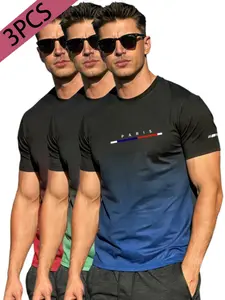 Men's Plus Size Paris Gradient Quick Dry T-Shirt, Short Sleeve Sports Running Gym Top, Breathable Moisture Wicking Tee, High Code