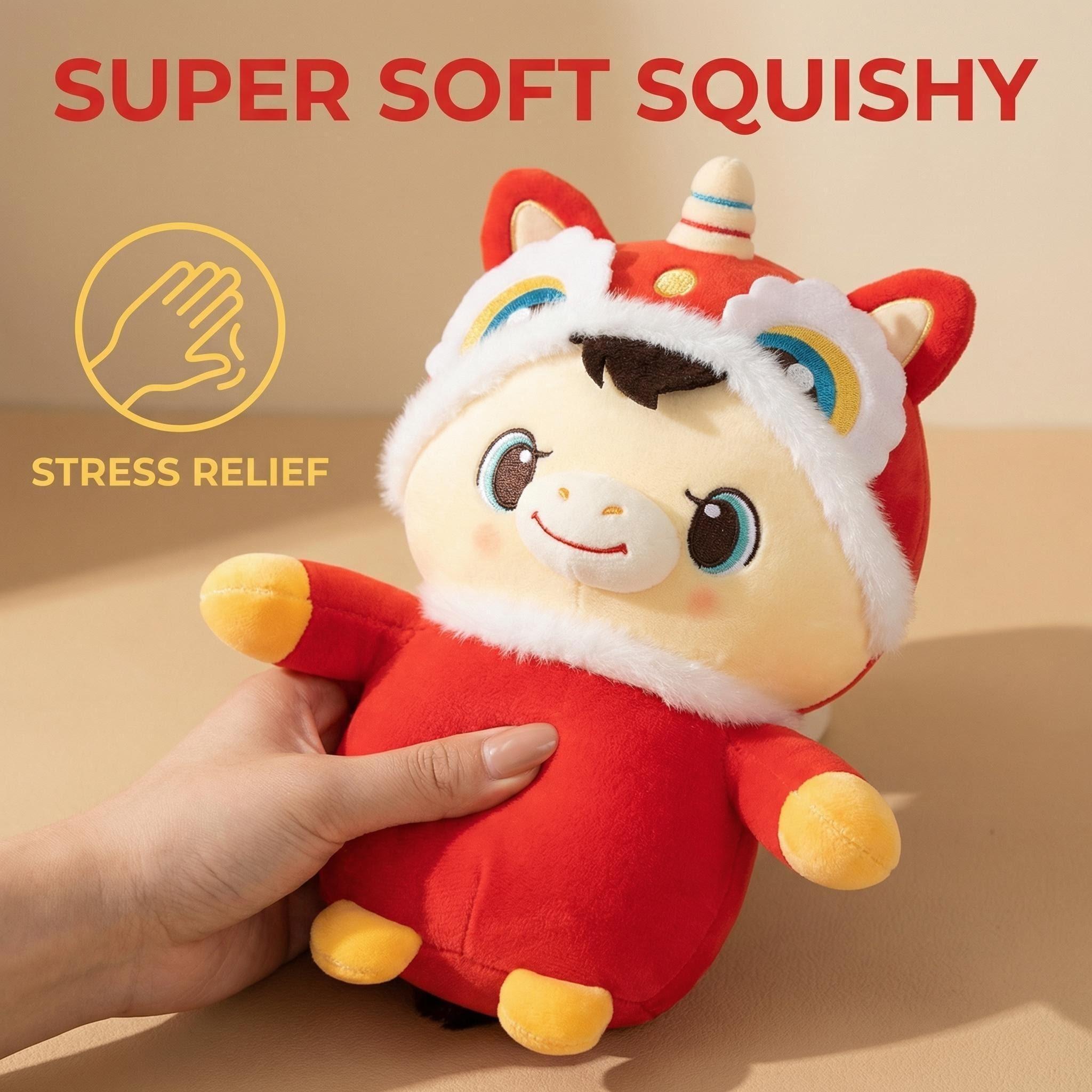 Lucky Horse Lion Dance Plush Toy, Perfect for Birthday/Housewarming/Wedding Gifts, Cute Stuffed Animal for Daily Home Decor, Desktop Ornament, Holiday Festival Decoration, Ideal Present for Family & Friends, Kids Room Decor