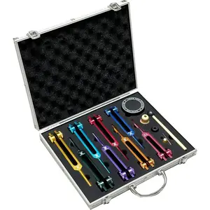 Chakra Tuning Fork Set for Healing, 7 Chakras and 1 Soul Purpose Weighted Colorful Solfeggio Tuning Forks, with Activator, Rubber Mallet, Base, Aluminum Box