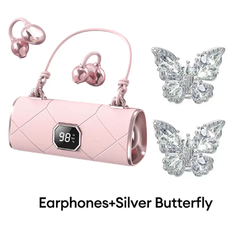 New Open-Ear Earbuds, Wireless 6.0, Bass Stereo, Sound Effects Super, Hi-Fi Microphone Stereo Earphones, 300mAh Charging Case, Lightweight Comfort, Open Earphones Compatible with iPhone and Android, Gaming, Business & Sports Earphones, Light Pink