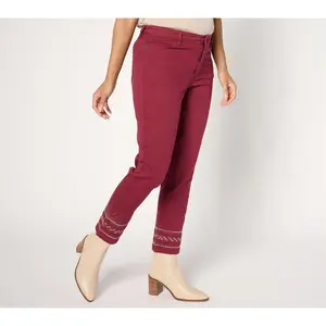 Susan Graver Regular Embellished Hem Straight Leg Jean