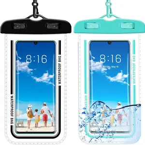 2 Pack Underwater Waterproof Phone Pouch, for Outdoor Sport Water Games Protect, up to 7 Inches (Black,Cyan)