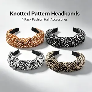 Fashion Leopard Print Knotted Headbands 4 Pack, Wide Twist Knot Non Slip Hair Band, Cute Hair Accessories for Women & Girls Daily Makeup