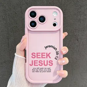 Seek Jesus Jeremiah 29:13 Phone Case for iPhone 11/12/13/14/15/16/17 Pro Max Plus & 17 Air, Pink Christian Bible Verse Shockproof Case TYJT260409016