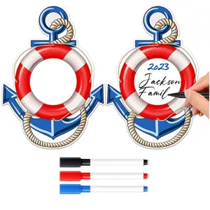 2pcs Cruise Door Magnet Anchor Car Magnets Anchor with Life Buoy Magnet Stickers with 3pcs Paint Pens Nautical Ship Anchor Cruise Door Decorations Fridge Decor Cruise Refrigerator Beach party favor set
