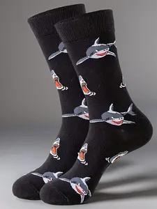 Cool Shark Mid-Calf Socks with Unique Deep Sea Print, Unisex Design, Soft Breathable Material, Perfect for Street Fashion