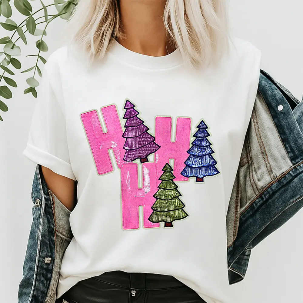 HOHOHO Iron-On Sequin Patches Cute Christmas Tree Embroidered Applique Large DIY Fashion Accessories Trendy Decoration for Clothing Backpacks