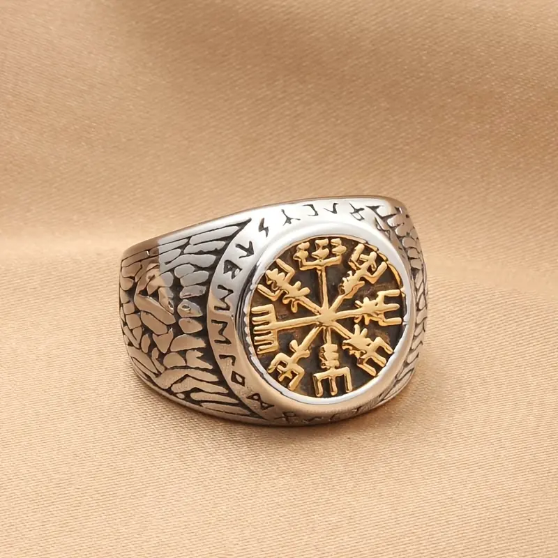 Men's Retro Punk 100% Stainless Steel Compass Element Signet Rings - Customized Anti-Rust Fashion Jewelry Accessory, Finger Jewelry, Fashion Rings