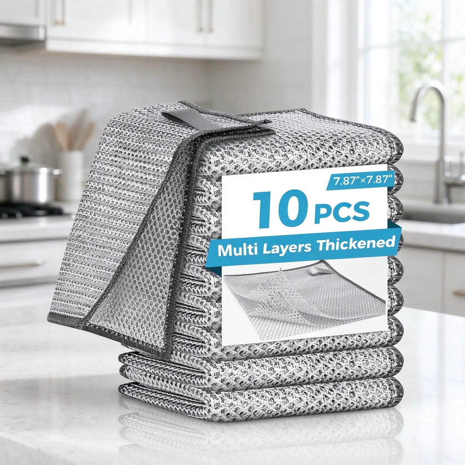 Reusable Stainless Steel Wire Dish Scrubbers, Anti‑Scratch Removable Washable Cleaning Pads, Heavy‑Duty Household Kitchen Scrub Sponge for Cookware Pots Pans Sink, Multiple Packs 10/20/40 Counts