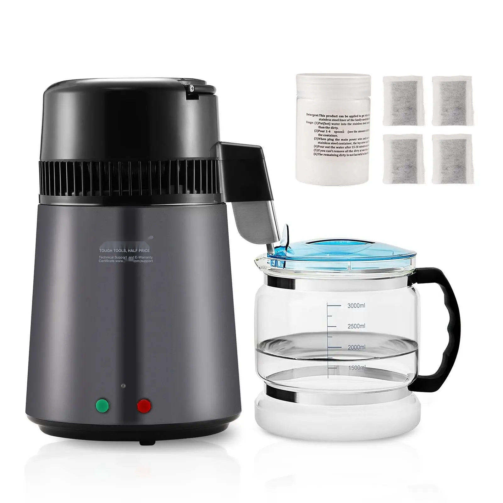 Water Distiller 4L / 1.05 Gallon Countertop Purifier For Home Use, 750W Distilled Water Maker, Stainless Steel Interior, Gray Finish, Safe Drinking Water Machine For Kitchen, Quick Heat And Quiet Operation