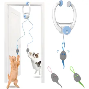 Hunting Game for Bored Indoor Cats - Automatic Jumping Mouse Door Clip Toy