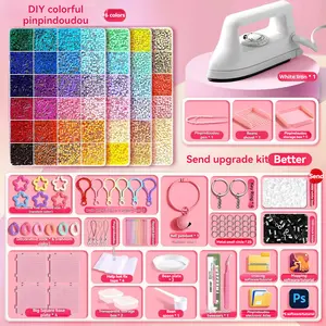 Newly Upgraded 48/72/96/120-Color Plastic Fuse Beads Set, 2.6mm 3D Pixel Puzzle Beads, DIY Craft Bead Kit with Pegboard, Ironing Paper, Large White Iron and Tweezers