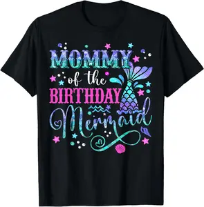 100% Cotton Mommy Of The Birthday Mermaid Bday Party Squad Family T-Shirt