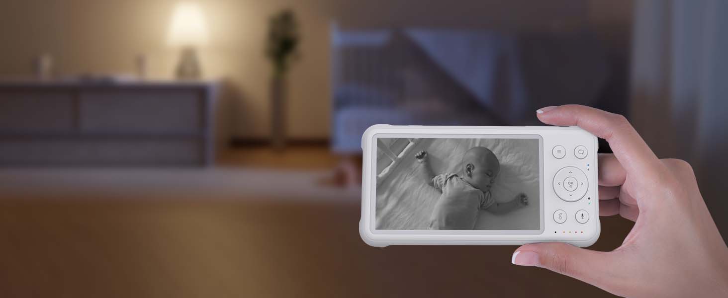 Momcozy Baby Monitor with 2 Cameras 5’ 1080P Split Screen Video Baby Monitor with Camera and Audio no WiFi for Baby Safety 5000mAh Battery Infrared Night Vision 2-Way Audio 960ft