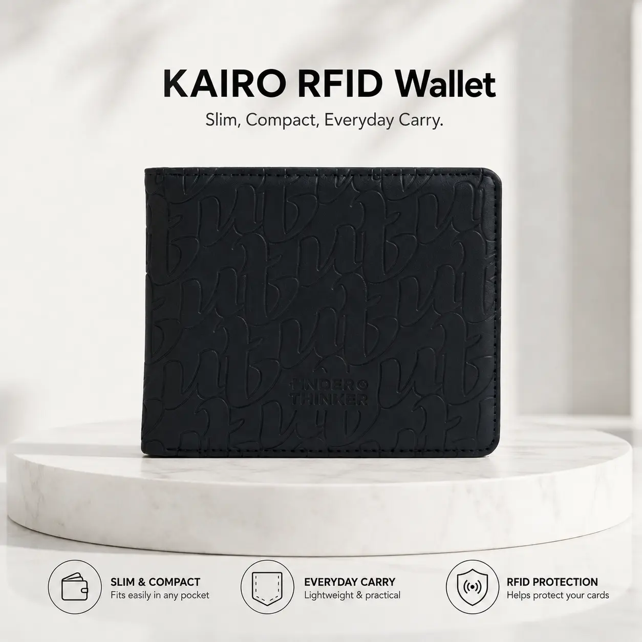 UNDER THINKER Kairo Mens Wallet, Slim Wallet Men, RFID Faux Leather Bifold Wallet with 8 Card Slots, 2 Hidden Slots, ID Window, Cash Compartment, Gift Box Included, Gift for Him SP 0722 SIMP