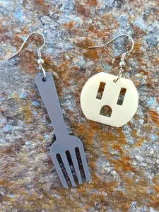 Funny Fork and Outlet Socket Mismatch Dangle Earrings - Electrician-Themed quirky jewelry with Dark Humor, Lightweight Everyday/Party/ Costume - Unique Gifts for Women,Birthday or Halloween - Conversation Starter Accessories, Quirky Earrings