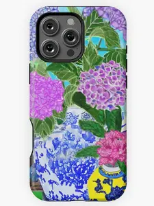 Hydrangea in chinoiserie jars iPhone Case - Case for iPhone 8, X, 11, 12, 13, 14, 15, 16