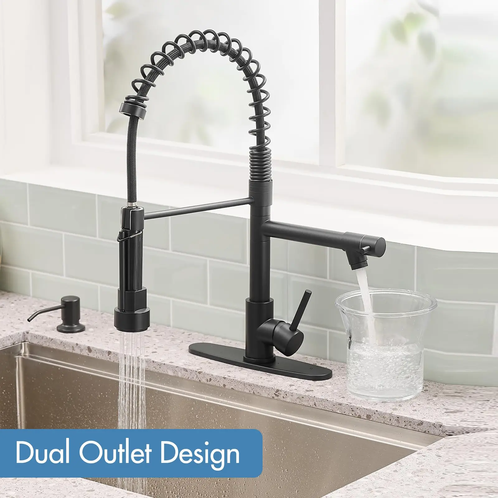 Kitchen Faucet With Pull-Down Spray Head, Commercial Spring-Loaded Single-Handle Sink Faucet, 360-Degree Rotating Black Faucet, Suitable For Kitchen Sinks, Bar Sinks, And Rv Kitchen Sinks.