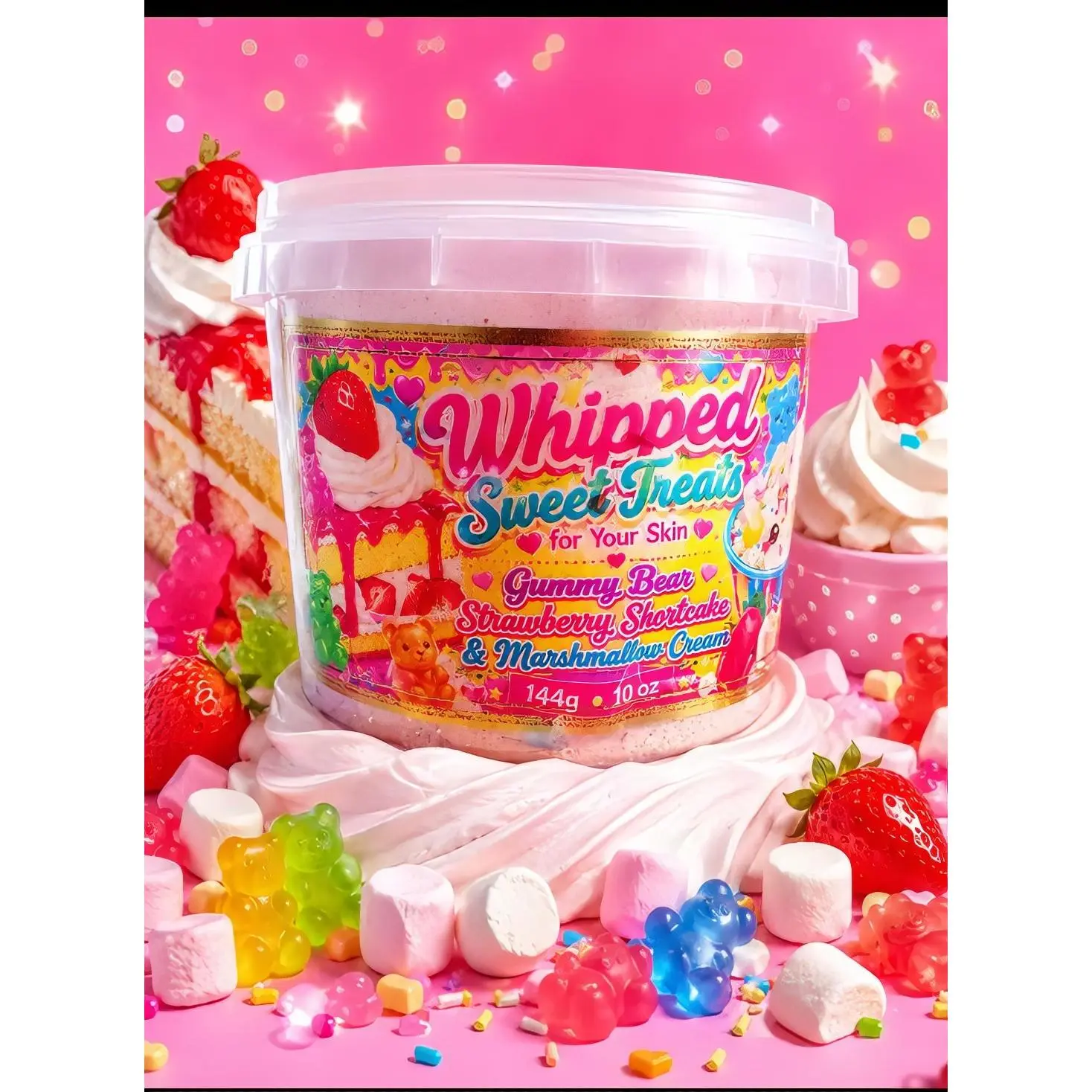 Whipped Sweet Treats Gummy Bear Strawberry Shortcake & Marshmallow Cream 10 oz Multi-Color Sfoaming sugar scrub