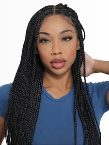 DOSAY 36" Full Lace Wig Box Braided Synthetic Long Knotless Cornrow Braid with Baby Hair for Black Women #1B Goddess Style 360 Full Lace Front Adjustable Cap Size