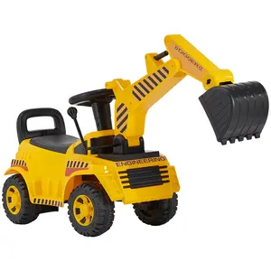 VEVOR Ride On Toddler Car, Push Car for Toddler 19 to 36 Months, Excavator Digger Toy with Helmet & Music, 55 lbs Load Capacity, Foot-to-Floor Walker for Kids, YellowSummervibes