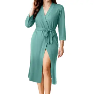 NY Threads Women's Robe Long Knit Bathrobe 3/4 Sleeves Soft Kimono Lightweight Loungewear NY Threads Women's Robe Long Knit Bathrobe 3/4 Sleeves Soft Kimono Lightweight Loungewear