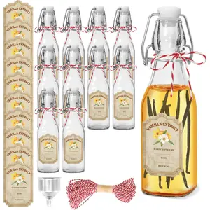 10 Pack  Glass Vanilla Extract Bottles 8 oz with Lids, Vanilla Extract Labels and Funnel, Glass Boston Vanilla Bottles for Syrup Gift, Flip Top Glass Bottles Jars for Vanilla Extract