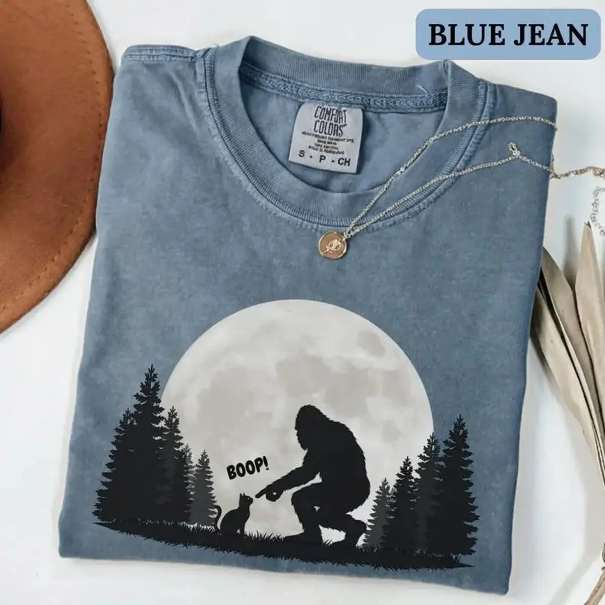 Comfort Colors Bigfoot Boop Shirt, Funny Sasquatch Cat Graphic Tee For Men Women, Vintage Cryptid Moon T Shirt, Woodland Adventure Shirt, Bigfoot Lover Gift , Unisex Comfort Color T-Shirts