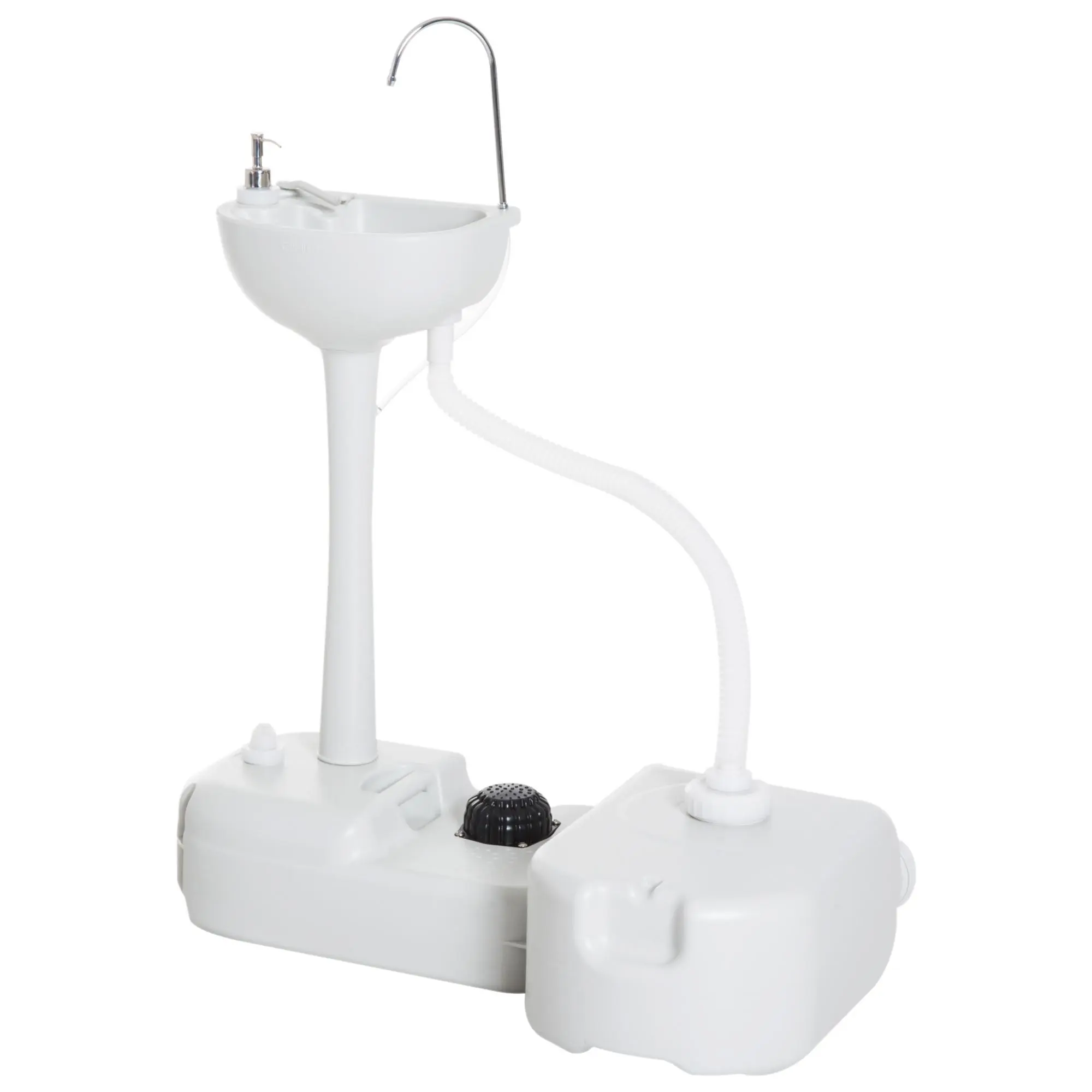 Portable Camping Sink Handwashing Station Basin with 4.5 Gal Tank 6.3 Gal Recovery Tank Rolling Wheels Soap Dispenser for RV Outdoor Events Gatherings HDPE White