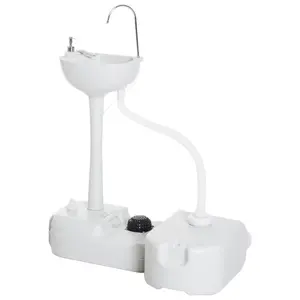 Portable Camping Sink Handwashing Station Basin with 4.5 Gal Tank 6.3 Gal Recovery Tank Rolling Wheels Soap Dispenser for RV Outdoor Events Gatherings HDPE White