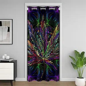 Marijuana Weed Door Curtain,Privacy Thermal Insulated Door Curtain,Trippy Cannabis Room Separators Divider Wall,30%-50% Blackout Door Cover Curtain