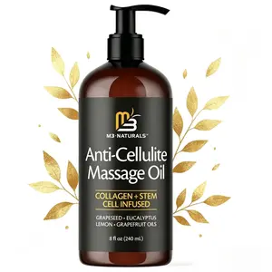 M3 Naturals Anti-Cellulite Massage Oil, Collagen & Stem Cell Infused, Natural Grapeseed Eucalyptus Lemon Grapefruit Oils, Firming Body Oil for Smooth Skin, Tightening & Moisturizing, 8 Fl Oz (240mL)