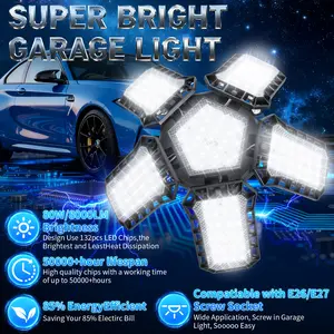 Deformable LED Garage Light, Super Bright And Foldable, High-quality Heat Dissipation, Convenient Installation, With Display Box, Suitable For E26/E27 Lamp Holders, Warehouses, Workshops, Basements And Other Multiple Scenarios Adjustable