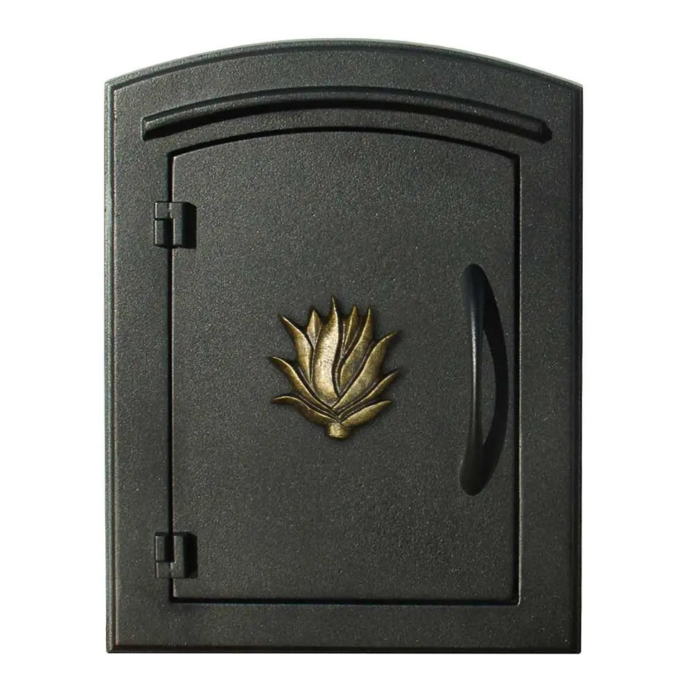 12 in. Manchester Steel Security Drop Chute Mailbox, Masonry Anti-Theft Door Letterbox with Decorative Agave Logo Faceplate in Black