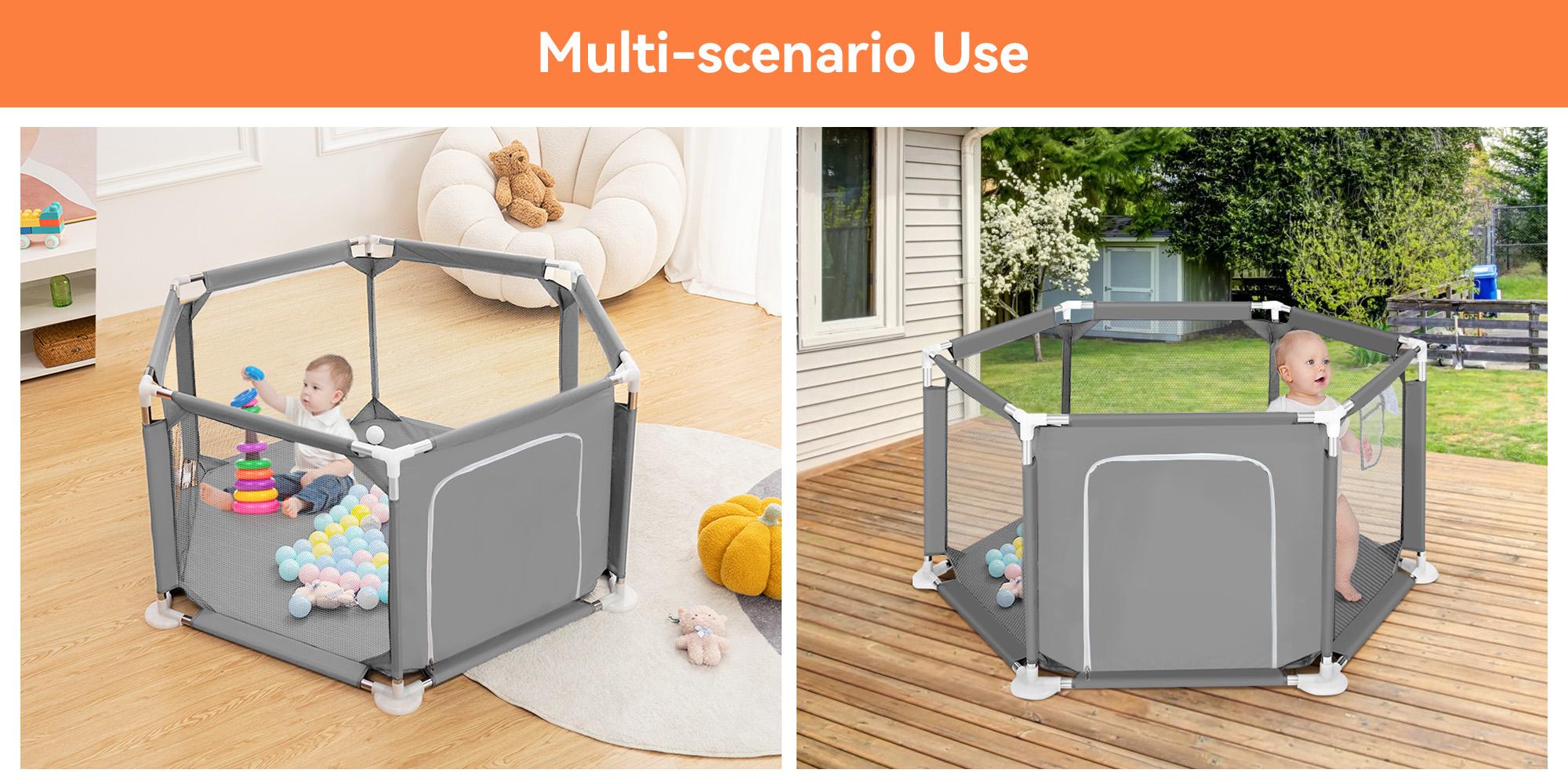 Hexagon Baby Playpen, Breathable Mesh Indoor/Outdoor Playard - Sturdy 6-Sided Safety Fence for Toddlers, Versatile Fun Zone for Play & Nap Time