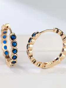 Stylish and minimalist sapphire blue synthetic zirconia gold-coloured ladies' earrings. Enchanting jewellery gift for women. Party accessories. Birthday gift.