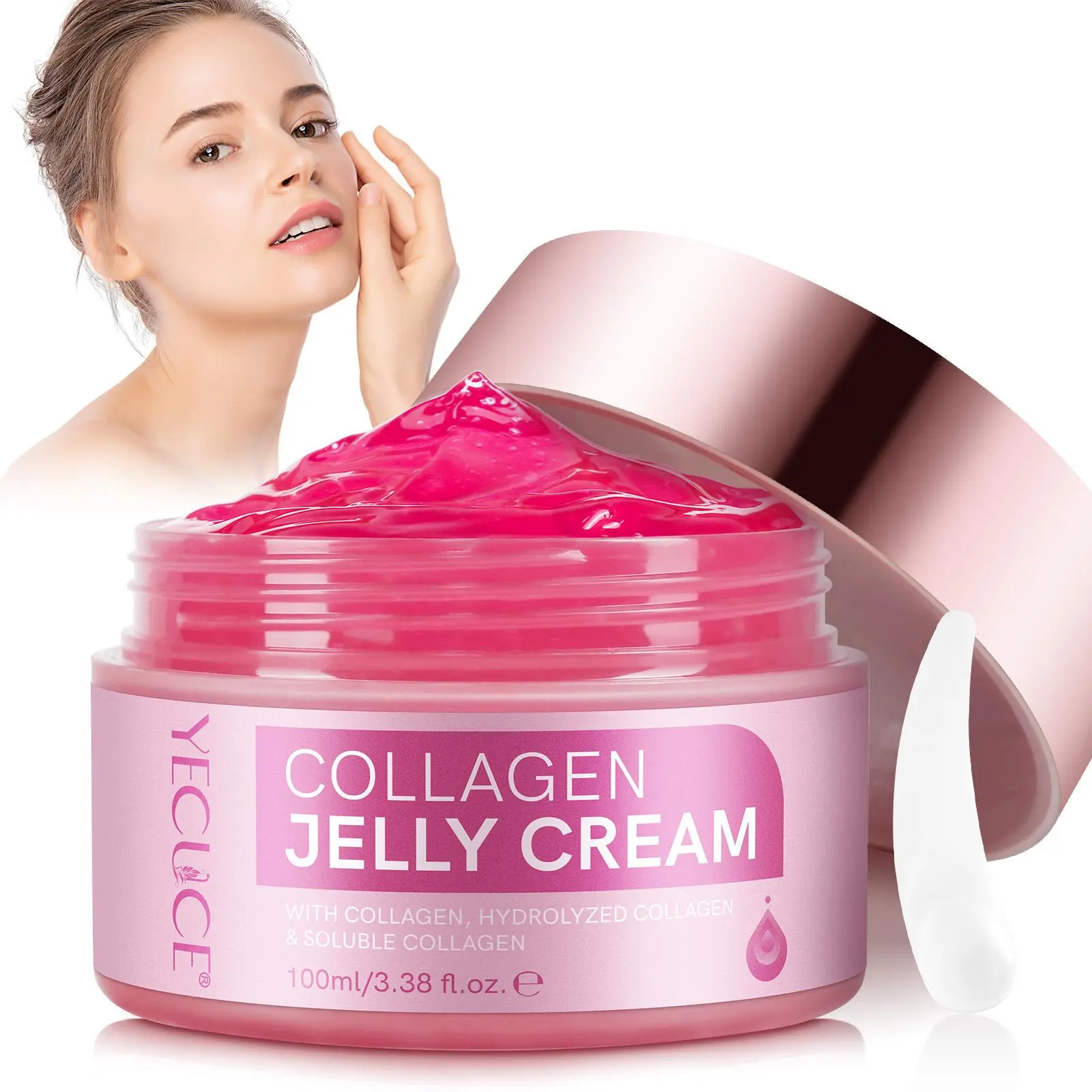 YECUCE Collagen Jelly Cream Gel 100ml, niacinamide + Freeze-dried hydrolyzed collagen - Collagen Deep Hydration, powerful hydration, enhancing skin elasticity, summer hydrating moisturizing cream, suitable for both men and women, Hydrate, Lightweight