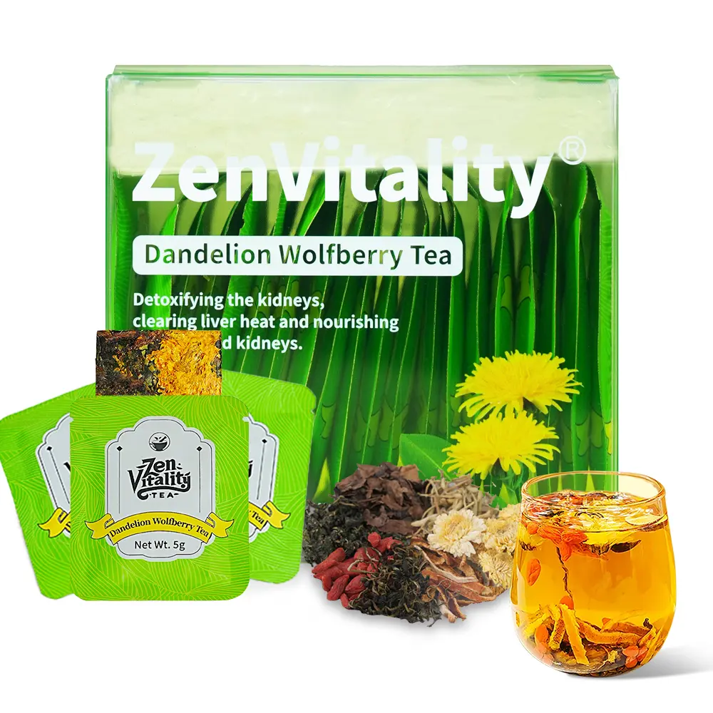 Dandelion Wolfberry Tea - Natural 7-Herb Blend 15 Individually Wrapped 5g Pressed Tea Cakes