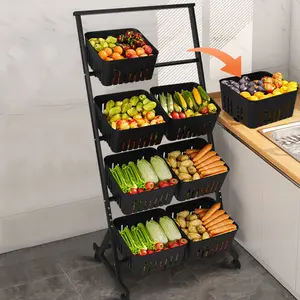 4-Tier Kitchen Storage Cart with Rolling Wheels Fruit and Vegetable Basket W/Rolling Wheels Vegetable Storage Rack for Pantry Bathroom Laundry Room