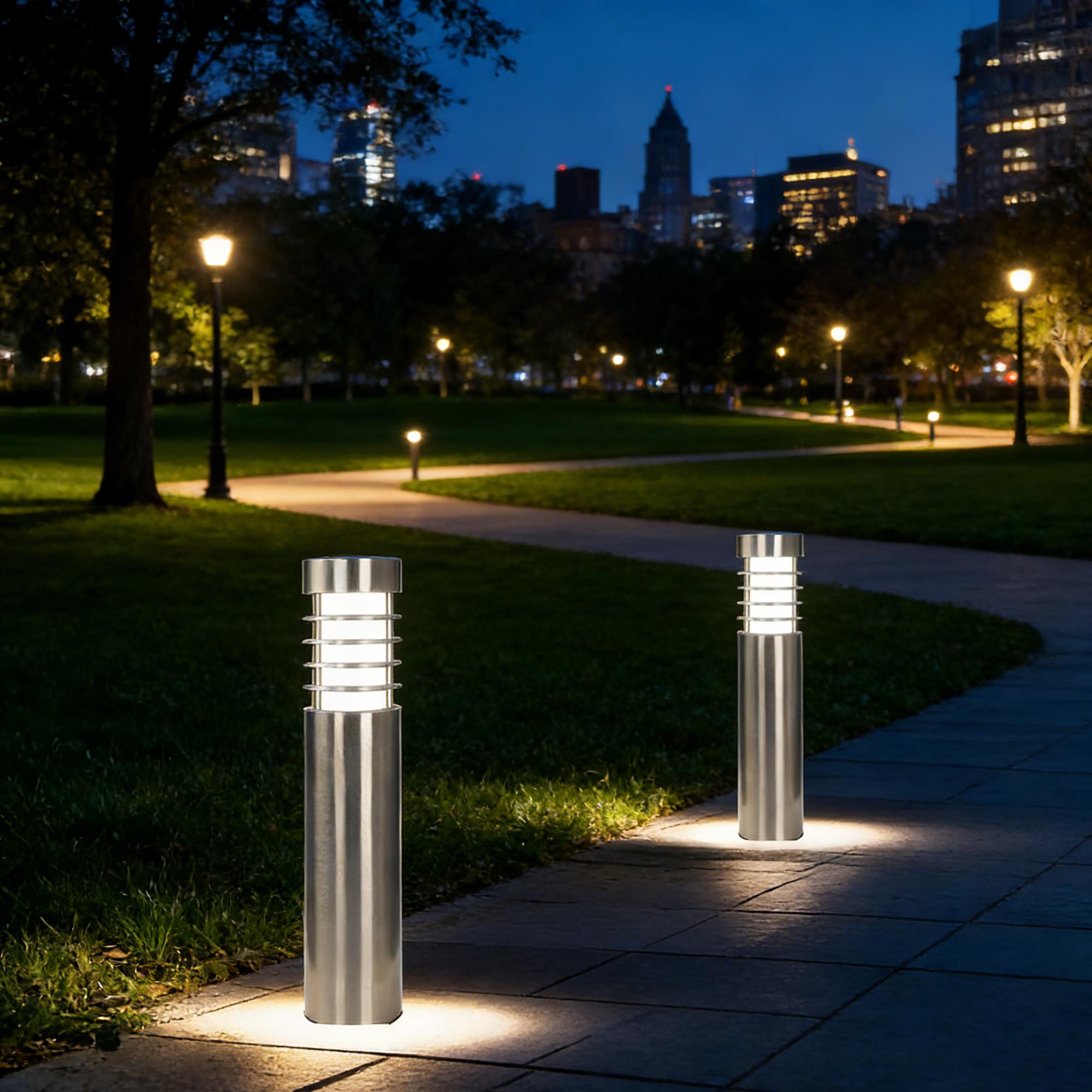 Solar Path Bollard Lights Outdoor, 2 Pack 27 Inch LED Solar Powered Stainless Steel Path Lights, Waterproof White Landscape Lighting for Patio Yard Garden Walkway Driveway Pathway Decor