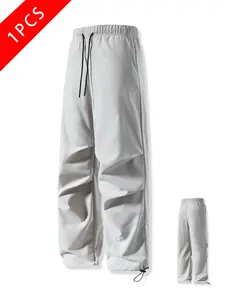 Men’s summer ruched casual pants, loose straight cut, quick-dry athletic pants, jogger pants